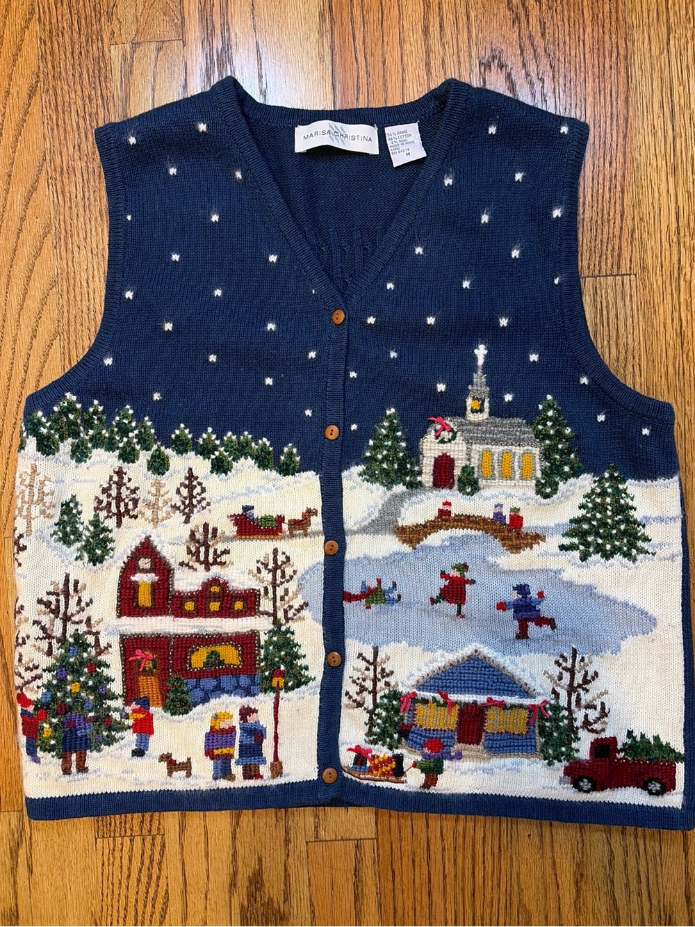 Vtg Marisa Christina Christmas Winter Village Sweater vest 90s Holiday Party M